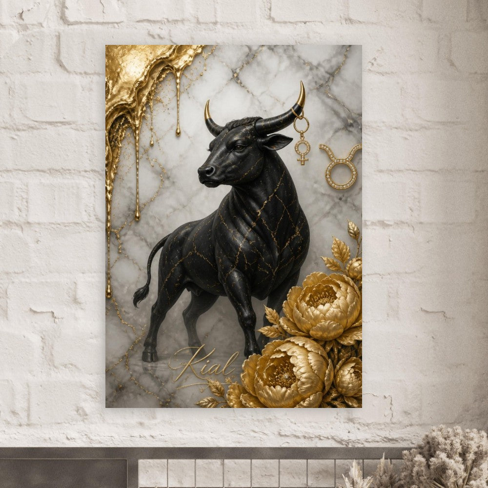 Taurus Zodiac Bull Poster, Gold Wall Art, Astrology Canvas, Bull Portrait, Zodiac Gift for Her, Danish Art Studio