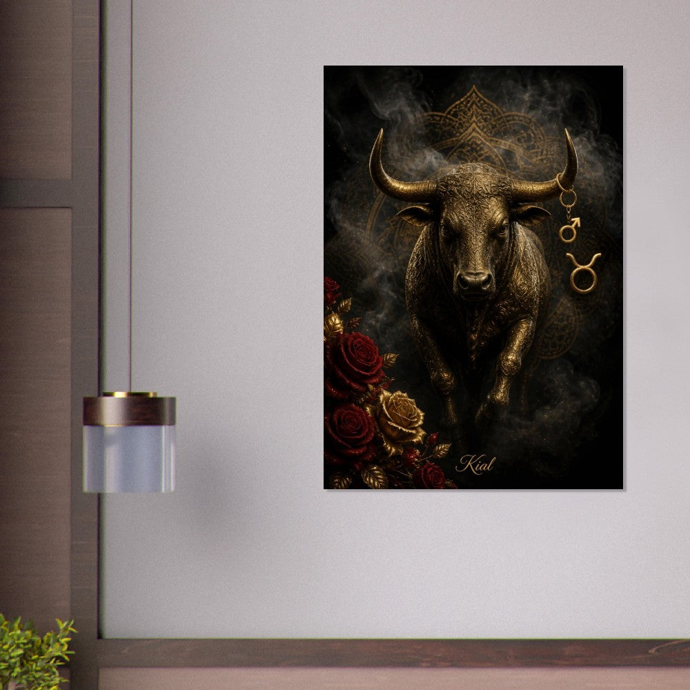 Taurus Zodiac Bull Poster, Gold Wall Art, Astrology Canvas, Bull Portrait, Zodiac Gift for Him, Danish Art Studio