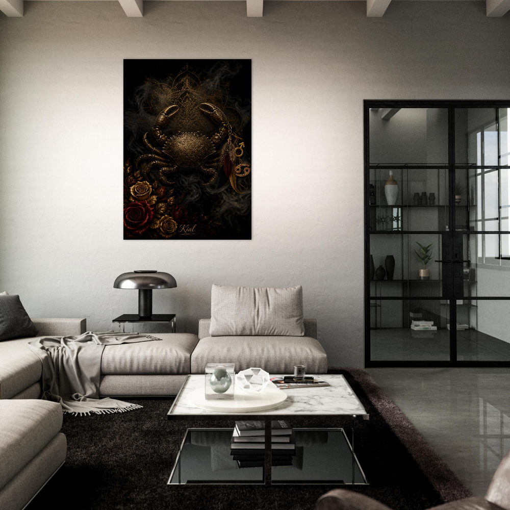 Cancer Zodiac Crab Poster, Gold Wall Art, Astrology Canvas, Crab Portrait, Zodiac Gift for Him, Danish Art Studio