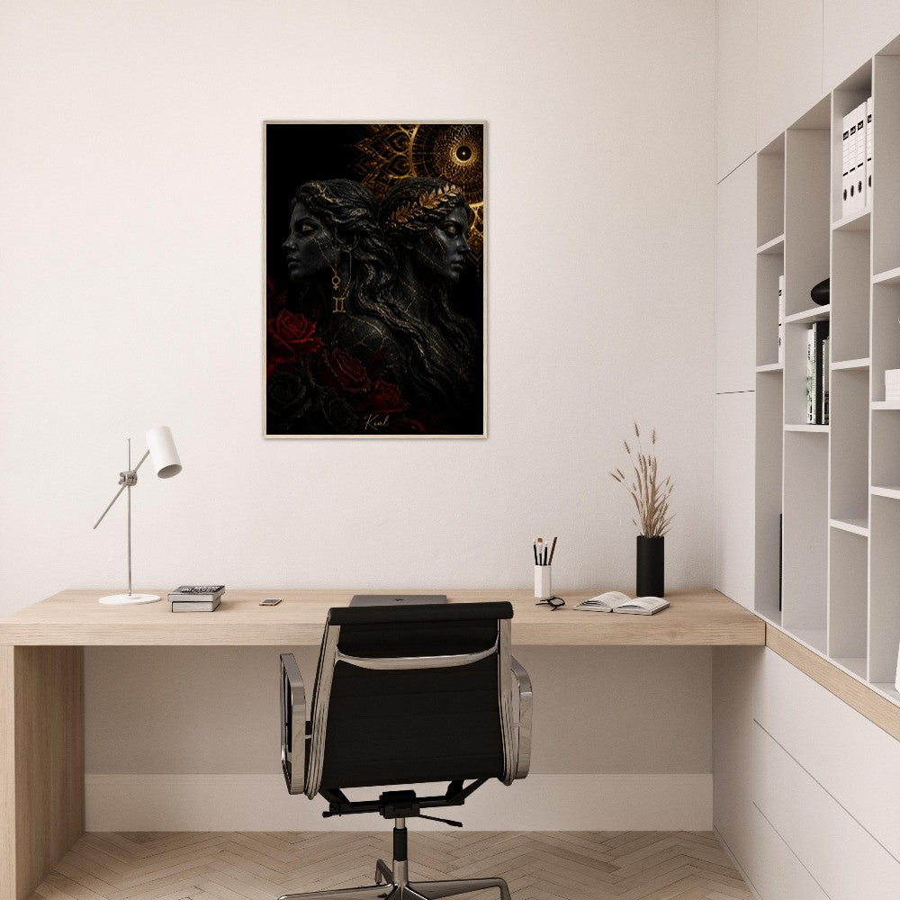 Gemini Zodiac Twins Poster, Gold Wall Art, Astrology Canvas, Twins Portrait, Zodiac Gift for Her, Danish Art Studio