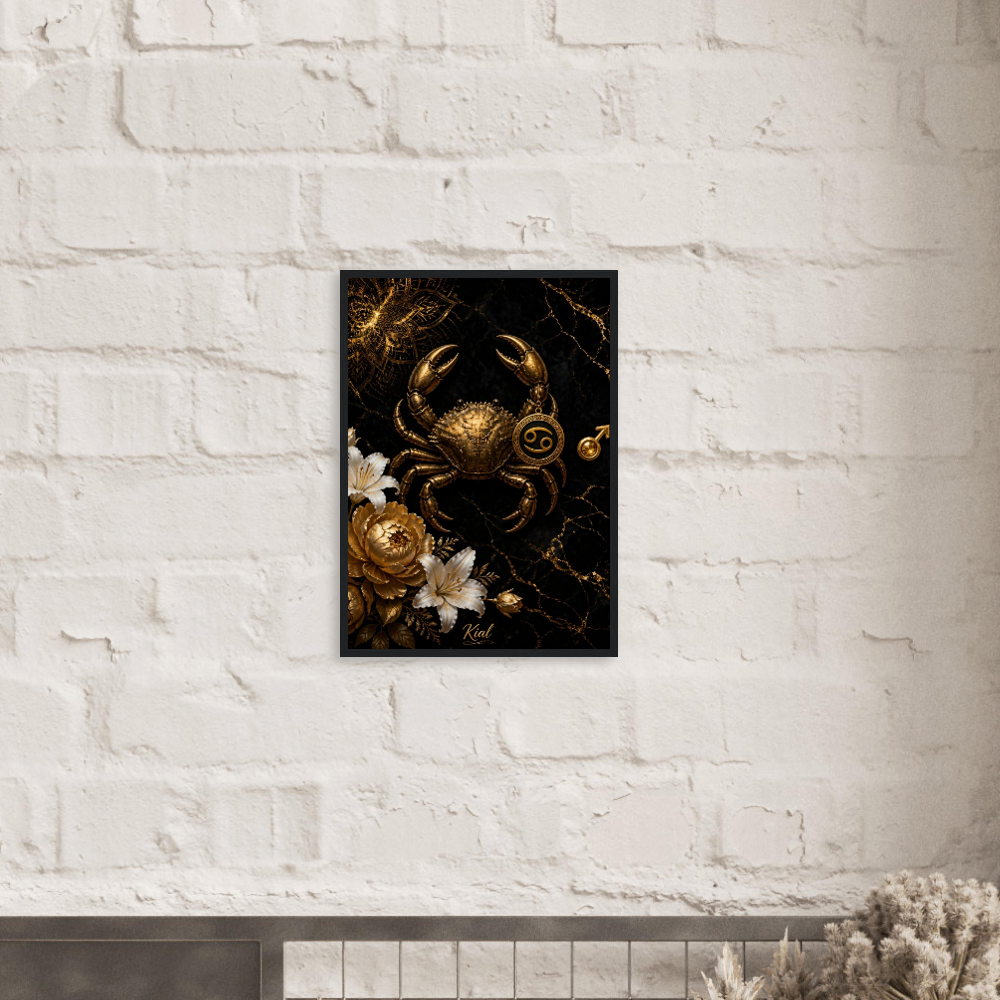 Cancer Zodiac Crab Poster, Gold Wall Art, Astrology Canvas, Crab Portrait, Zodiac Gift for Him, Danish Art Studio