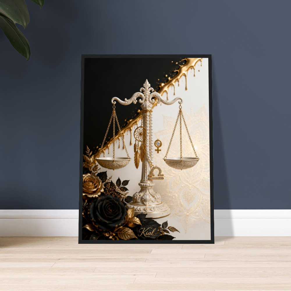 Libra Zodiac Scales Poster, Gold Wall Art, Astrology Canvas, Scales Portrait, Zodiac Gift for Her, Danish Art Studio