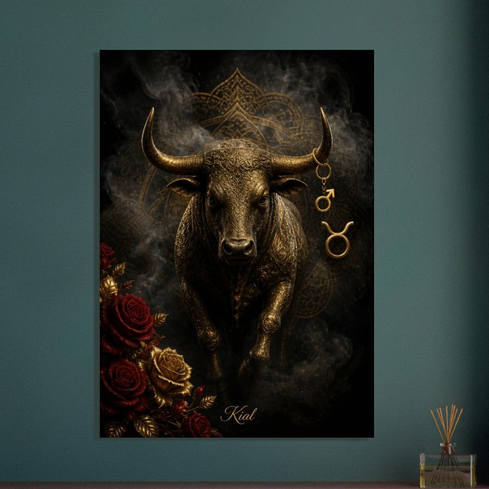 Taurus Zodiac Bull Poster, Gold Wall Art, Astrology Canvas, Bull Portrait, Zodiac Gift for Him, Danish Art Studio
