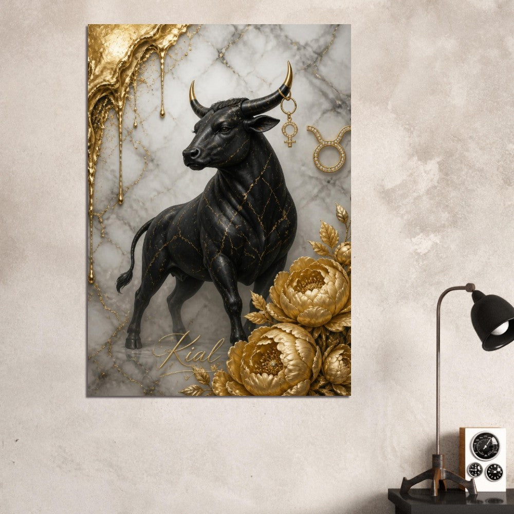 Taurus Zodiac Bull Poster, Gold Wall Art, Astrology Canvas, Bull Portrait, Zodiac Gift for Her, Danish Art Studio