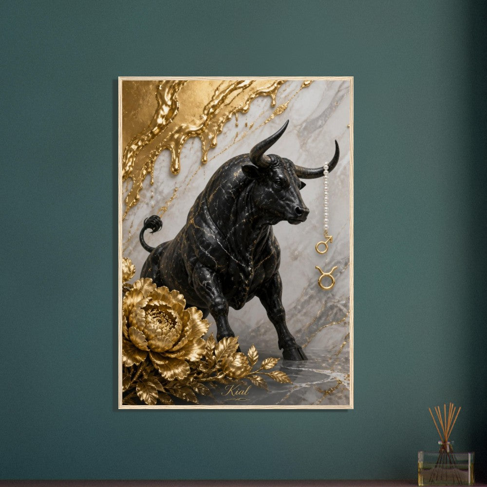 Taurus Zodiac Bull Poster, Gold Wall Art, Astrology Canvas, Bull Portrait, Zodiac Gift for Him, Danish Art Studio