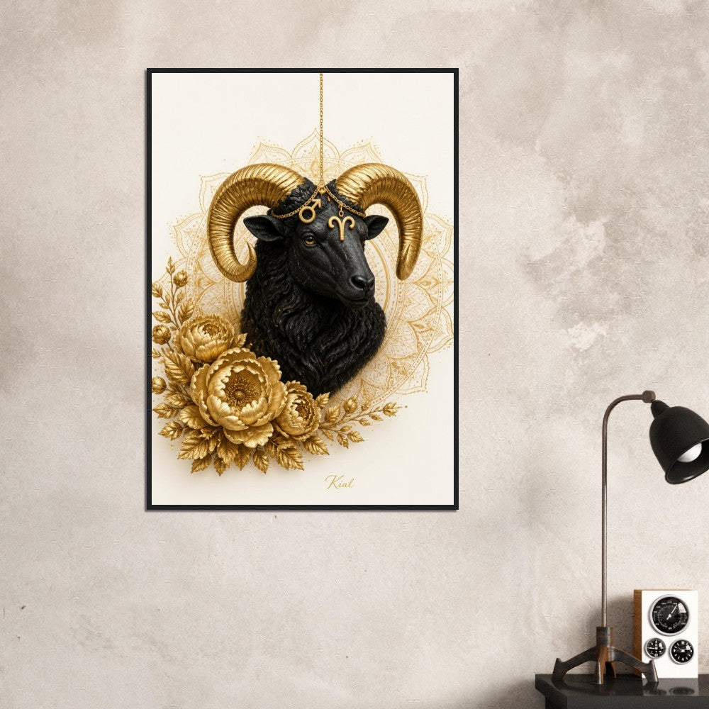 Aries Zodiac Ram Poster, Gold Wall Art, Astrology Canvas, Ram Portrait, Zodiac Gift for Him, Danish Art Studio