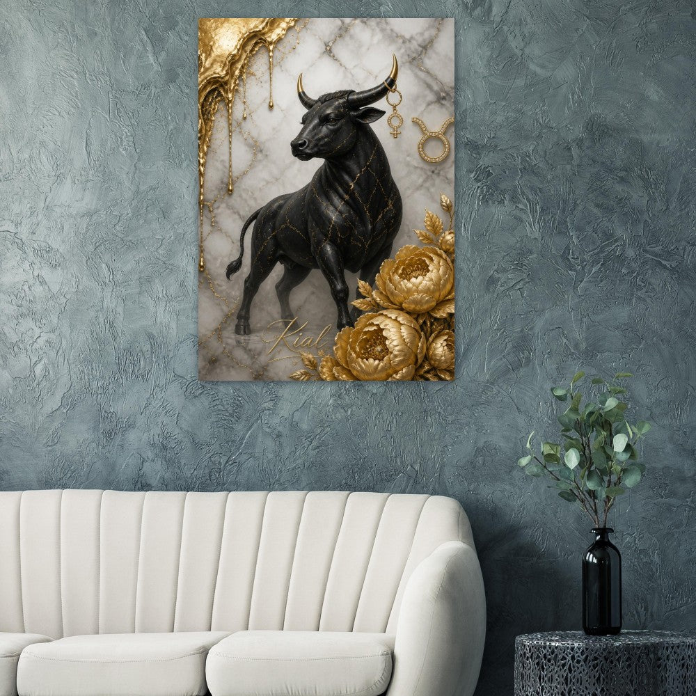 Taurus Zodiac Bull Poster, Gold Wall Art, Astrology Canvas, Bull Portrait, Zodiac Gift for Her, Danish Art Studio