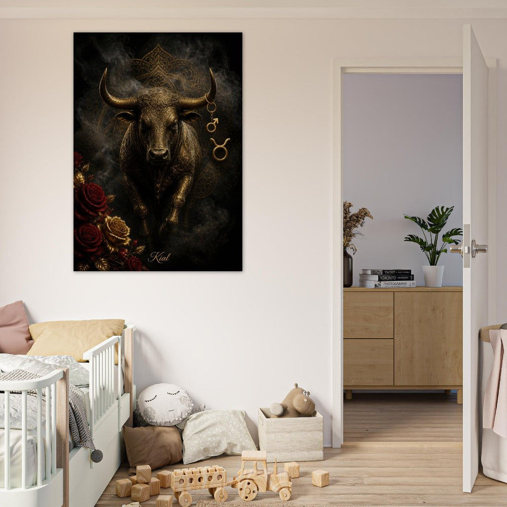 Taurus Zodiac Bull Poster, Gold Wall Art, Astrology Canvas, Bull Portrait, Zodiac Gift for Him, Danish Art Studio