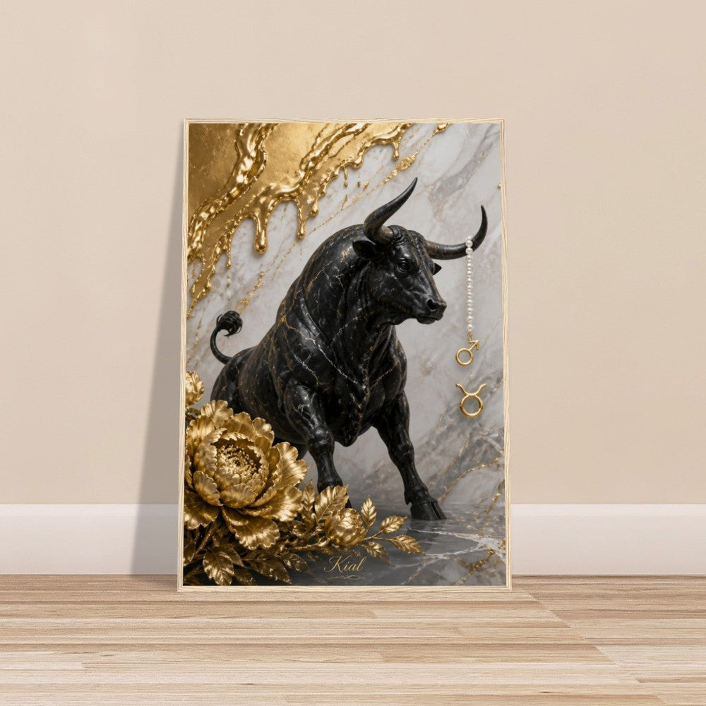 Taurus Zodiac Bull Poster, Gold Wall Art, Astrology Canvas, Bull Portrait, Zodiac Gift for Him, Danish Art Studio