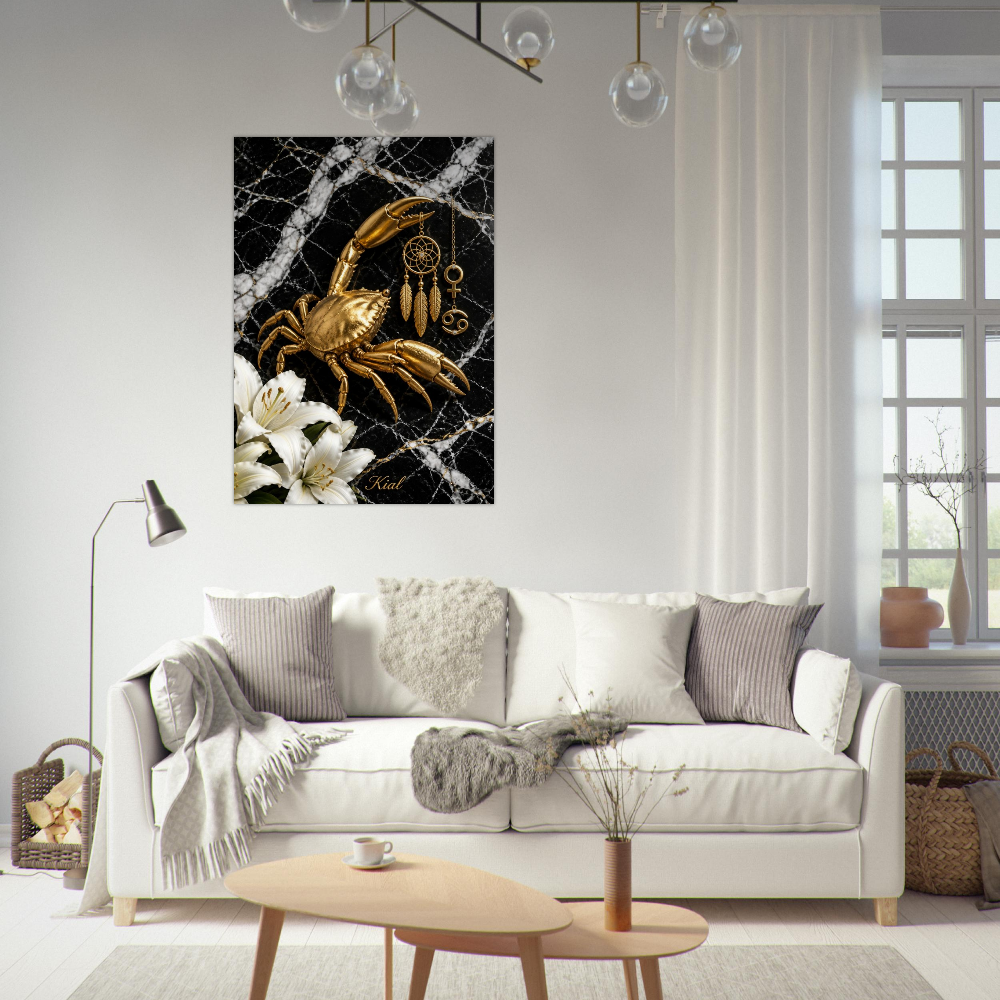 Cancer Zodiac Crab Poster, Gold Wall Art, Astrology Canvas, Crab Portrait, Zodiac Gift for Her, Danish Art Studio