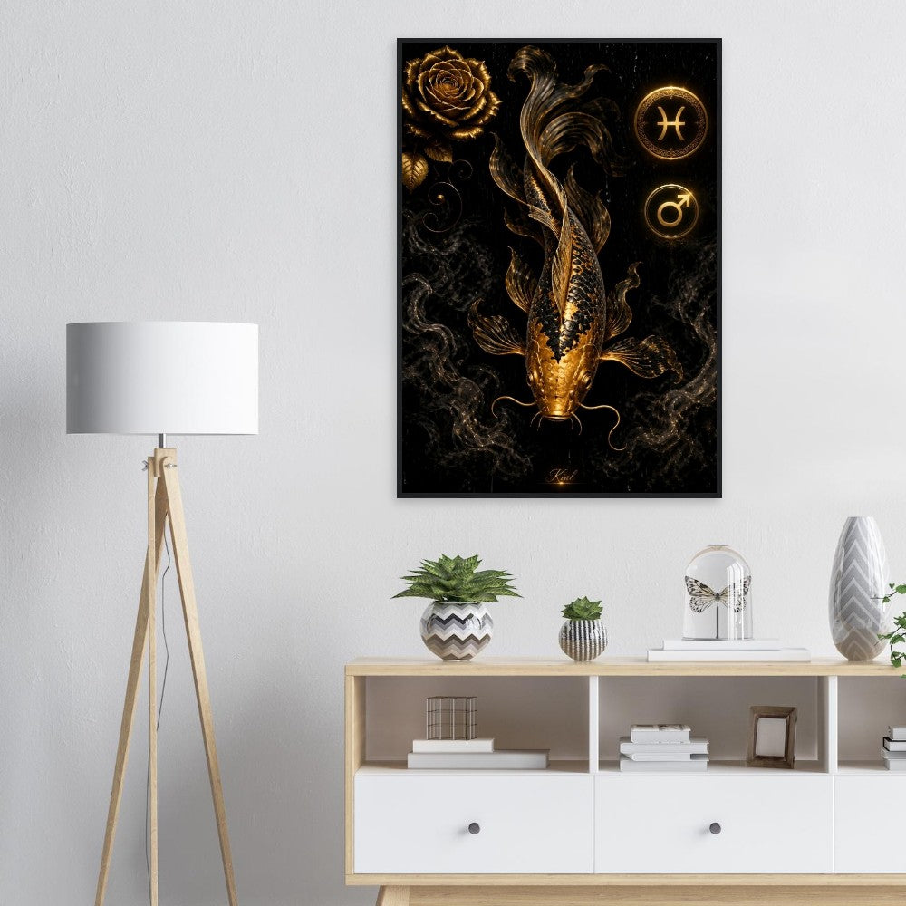 Pisces Zodiac Koi Poster, Gold Wall Art, Astrology Canvas, Koi Portrait, Zodiac Gift for Him, Danish Art Studio