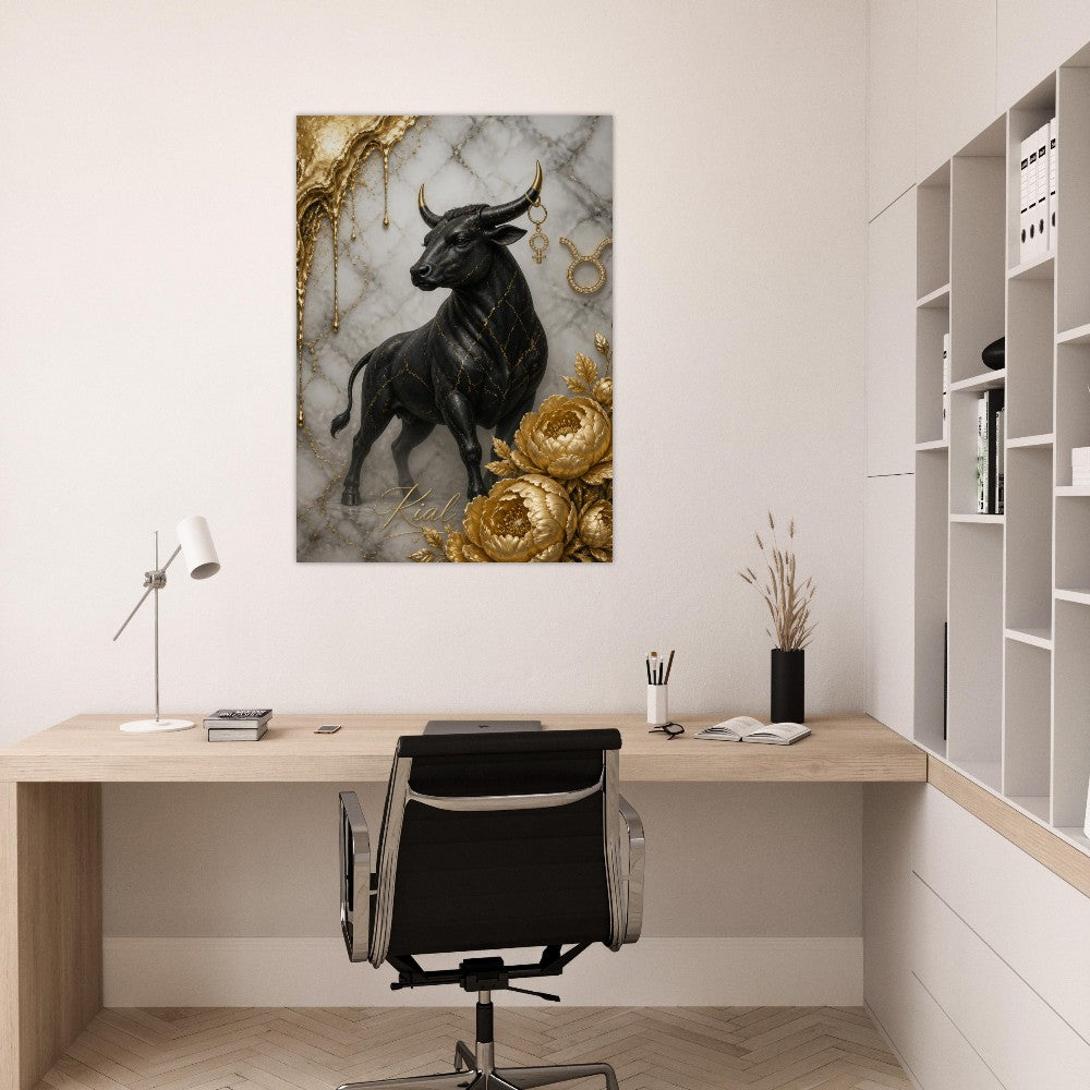 Taurus Zodiac Bull Poster, Gold Wall Art, Astrology Canvas, Bull Portrait, Zodiac Gift for Her, Danish Art Studio