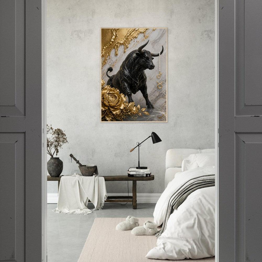 Taurus Zodiac Bull Poster, Gold Wall Art, Astrology Canvas, Bull Portrait, Zodiac Gift for Him, Danish Art Studio
