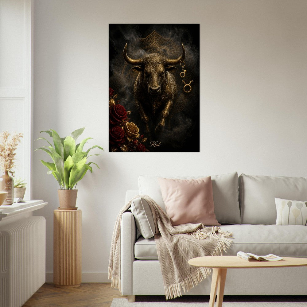 Taurus Zodiac Bull Poster, Gold Wall Art, Astrology Canvas, Bull Portrait, Zodiac Gift for Him, Danish Art Studio