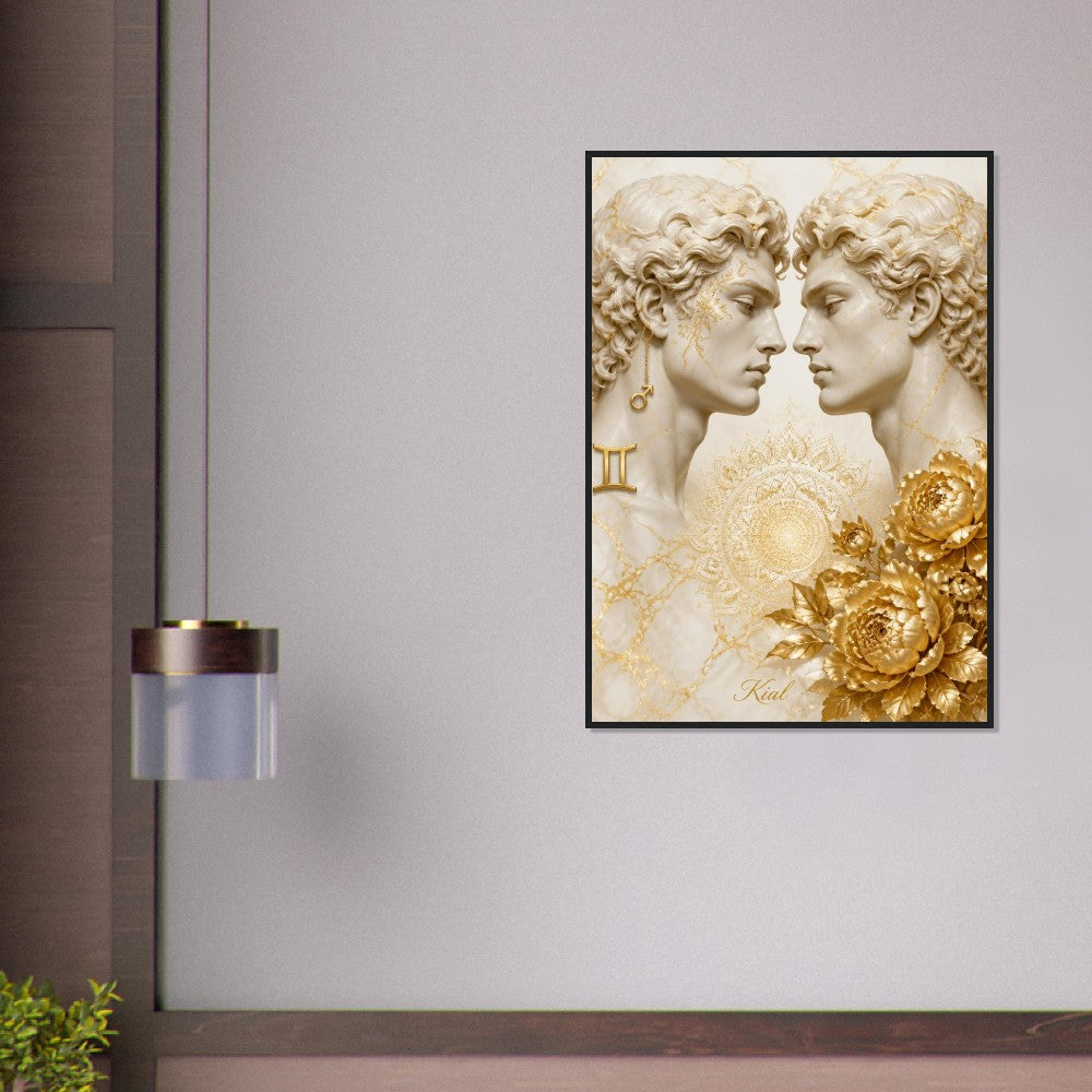 Gemini Zodiac Twins Poster, Gold Wall Art, Astrology Canvas, Twins Portrait, Zodiac Gift for Him, Danish Art Studio
