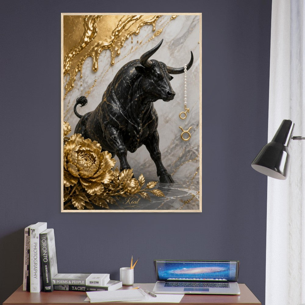 Taurus Zodiac Bull Poster, Gold Wall Art, Astrology Canvas, Bull Portrait, Zodiac Gift for Him, Danish Art Studio