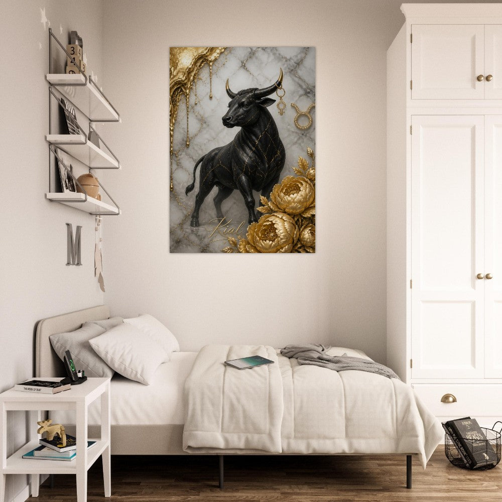 Taurus Zodiac Bull Poster, Gold Wall Art, Astrology Canvas, Bull Portrait, Zodiac Gift for Her, Danish Art Studio