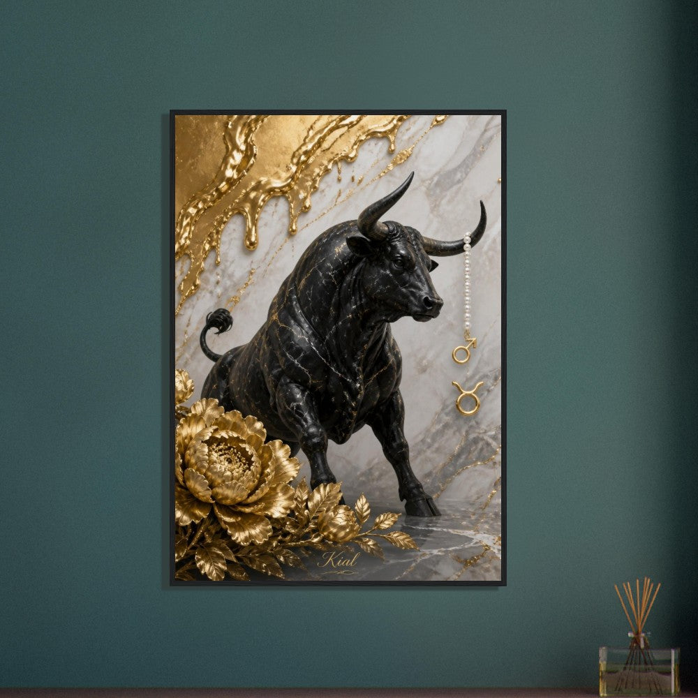 Taurus Zodiac Bull Poster, Gold Wall Art, Astrology Canvas, Bull Portrait, Zodiac Gift for Him, Danish Art Studio