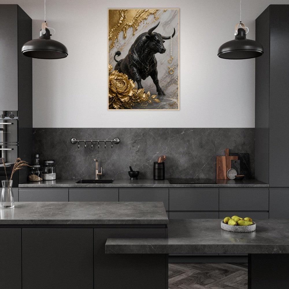 Taurus Zodiac Bull Poster, Gold Wall Art, Astrology Canvas, Bull Portrait, Zodiac Gift for Him, Danish Art Studio