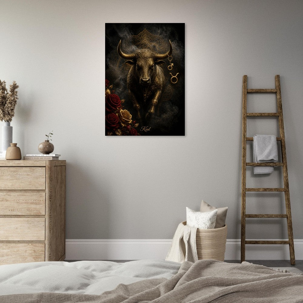 Taurus Zodiac Bull Poster, Gold Wall Art, Astrology Canvas, Bull Portrait, Zodiac Gift for Him, Danish Art Studio