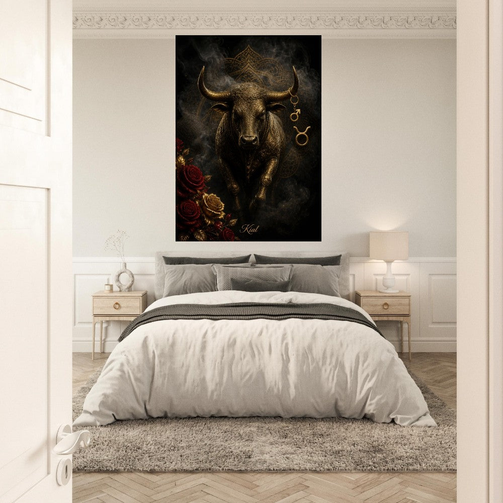 Taurus Zodiac Bull Poster, Gold Wall Art, Astrology Canvas, Bull Portrait, Zodiac Gift for Him, Danish Art Studio