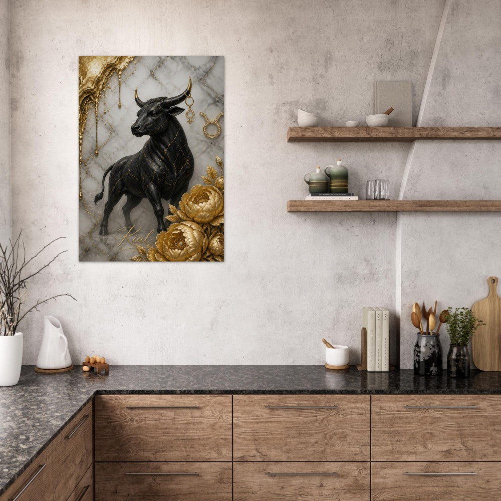 Taurus Zodiac Bull Poster, Gold Wall Art, Astrology Canvas, Bull Portrait, Zodiac Gift for Her, Danish Art Studio