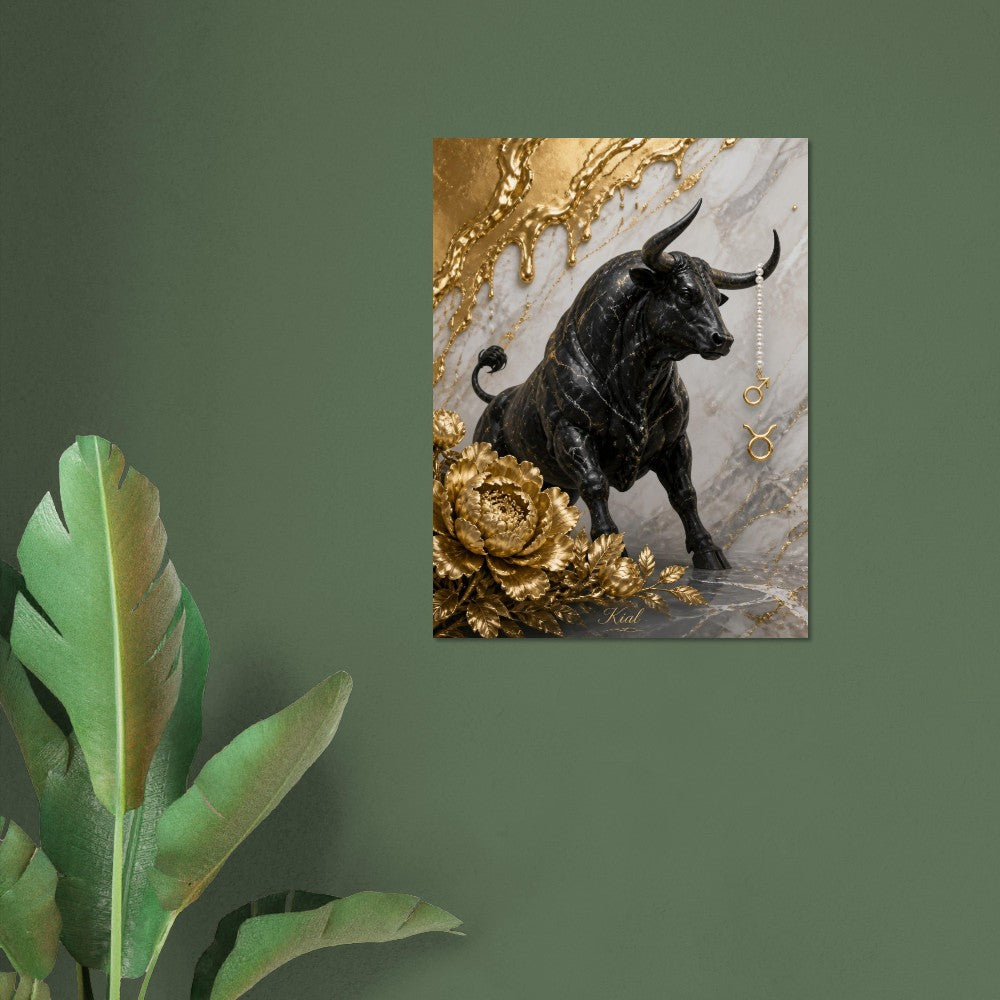 Taurus Zodiac Bull Poster, Gold Wall Art, Astrology Canvas, Bull Portrait, Zodiac Gift for Him, Danish Art Studio
