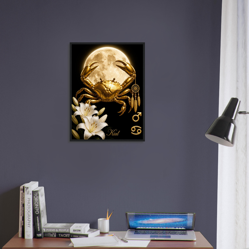 Cancer Zodiac Crab Poster, Gold Wall Art, Astrology Canvas, Crab Portrait, Zodiac Gift for Him, Danish Art Studio