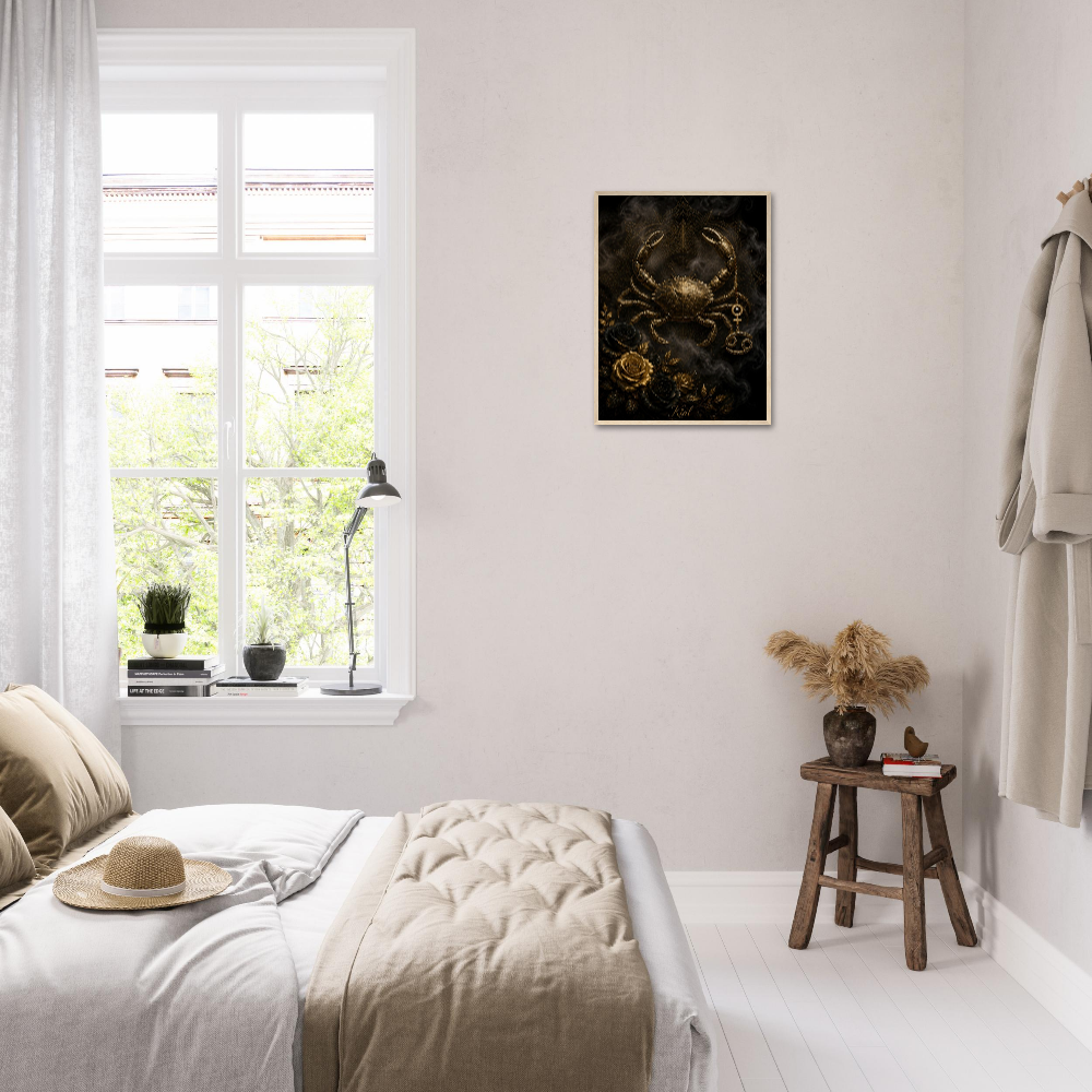 Cancer Zodiac Crab Poster, Gold Wall Art, Astrology Canvas, Crab Portrait, Zodiac Gift for Her, Danish Art Studio