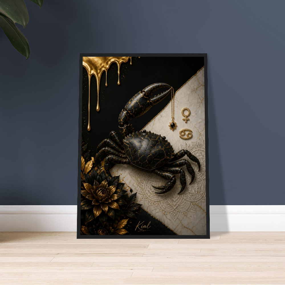 Cancer Zodiac Crab Poster, Gold Wall Art, Astrology Canvas, Crab Portrait, Zodiac Gift for Her, Danish Art Studio