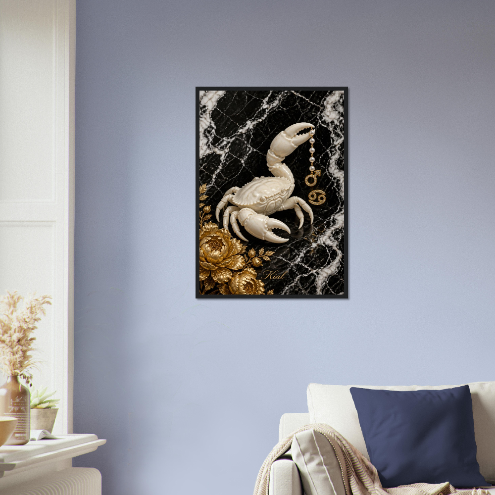 Cancer Zodiac Crab Poster, Gold Wall Art, Astrology Canvas, Crab Portrait, Zodiac Gift for Him, Danish Art Studio