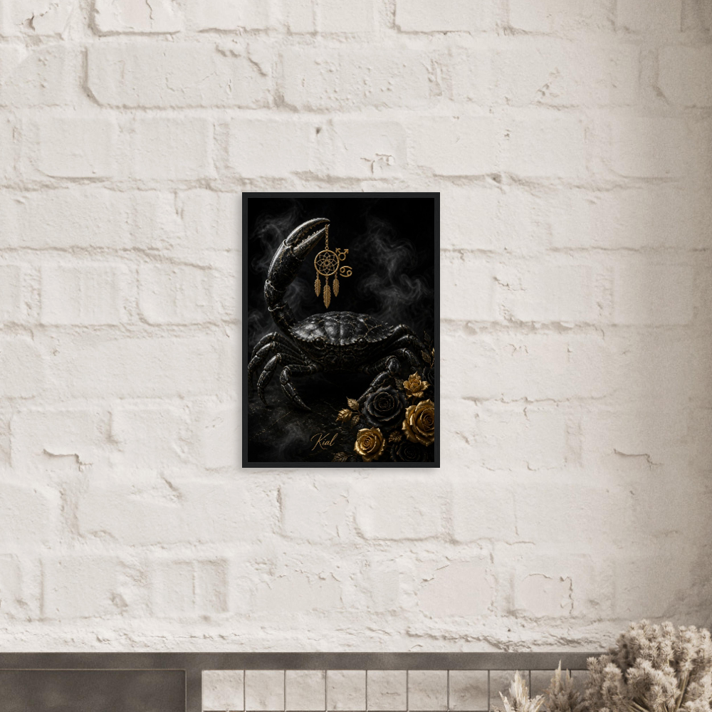 Cancer Zodiac Crab Poster, Gold Wall Art, Astrology Canvas, Crab Portrait, Zodiac Gift for Him, Danish Art Studio