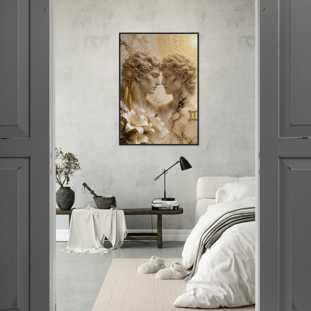 Gemini Zodiac Twins Poster, Gold Wall Art, Astrology Canvas, Twins Portrait, Zodiac Gift for Him, Danish Art Studio