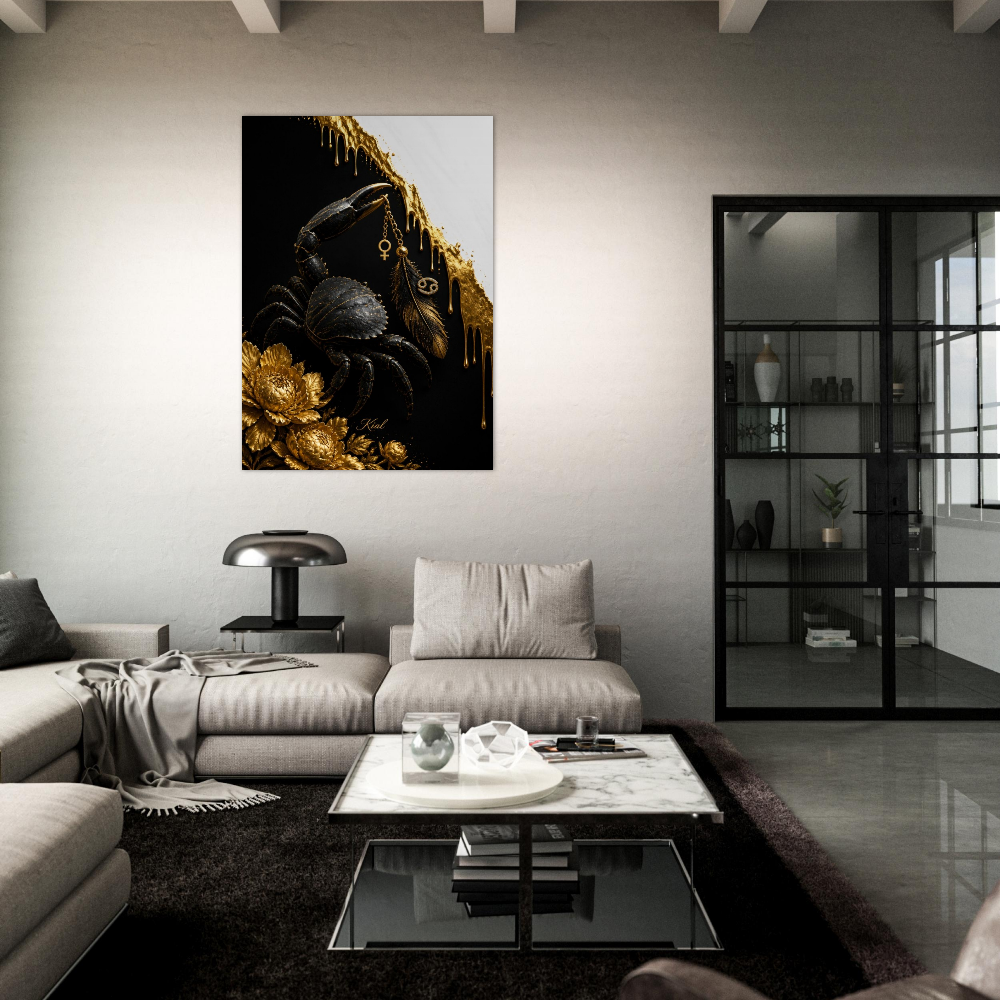 Cancer Zodiac Crab Poster, Gold Wall Art, Astrology Canvas, Crab Portrait, Zodiac Gift for Her, Danish Art Studio