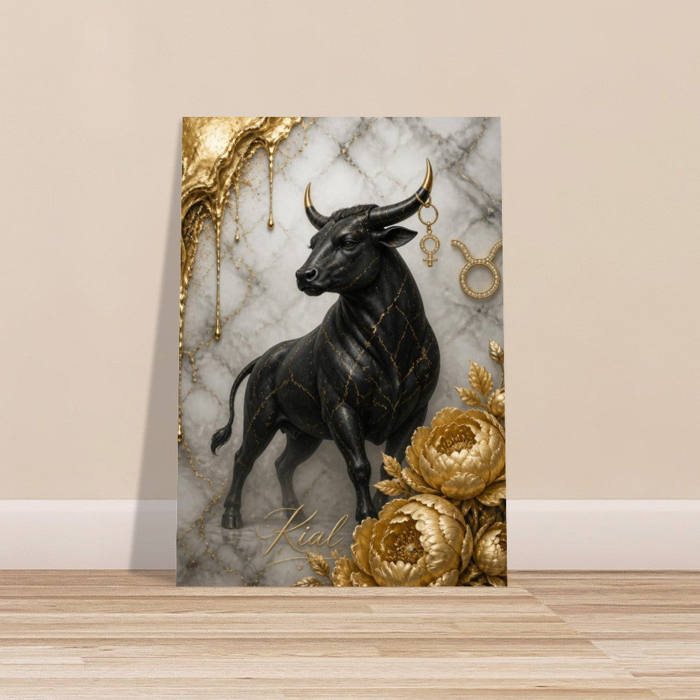 Taurus Zodiac Bull Poster, Gold Wall Art, Astrology Canvas, Bull Portrait, Zodiac Gift for Her, Danish Art Studio