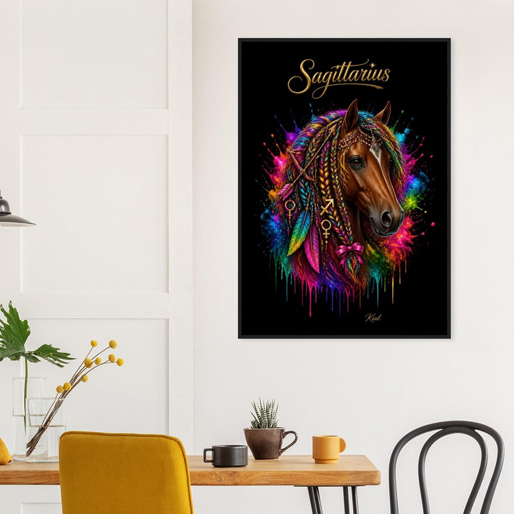 Sagittarius Neon Zodiac Horse Poster, Colorful Wall Art, Zodiac Gift for Her, Danish Art Studio