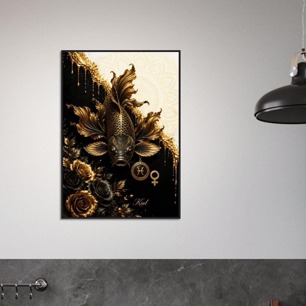 Pisces Zodiac Koi Poster, Gold Wall Art, Astrology Canvas, Koi Portrait, Zodiac Gift for Her, Danish Art Studio