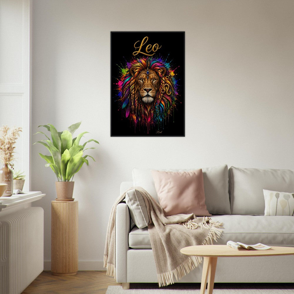 Leo Neon Zodiac Lion Poster, Colorful Wall Art, Artistic Astrology Canvas, Zodiac Gift for Him, Danish Art Studio