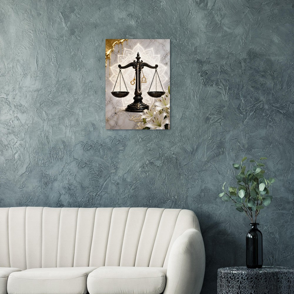 Libra Zodiac Scales Poster, Gold Wall Art, Astrology Canvas, Scales Portrait, Zodiac Gift for Him, Danish Art Studio