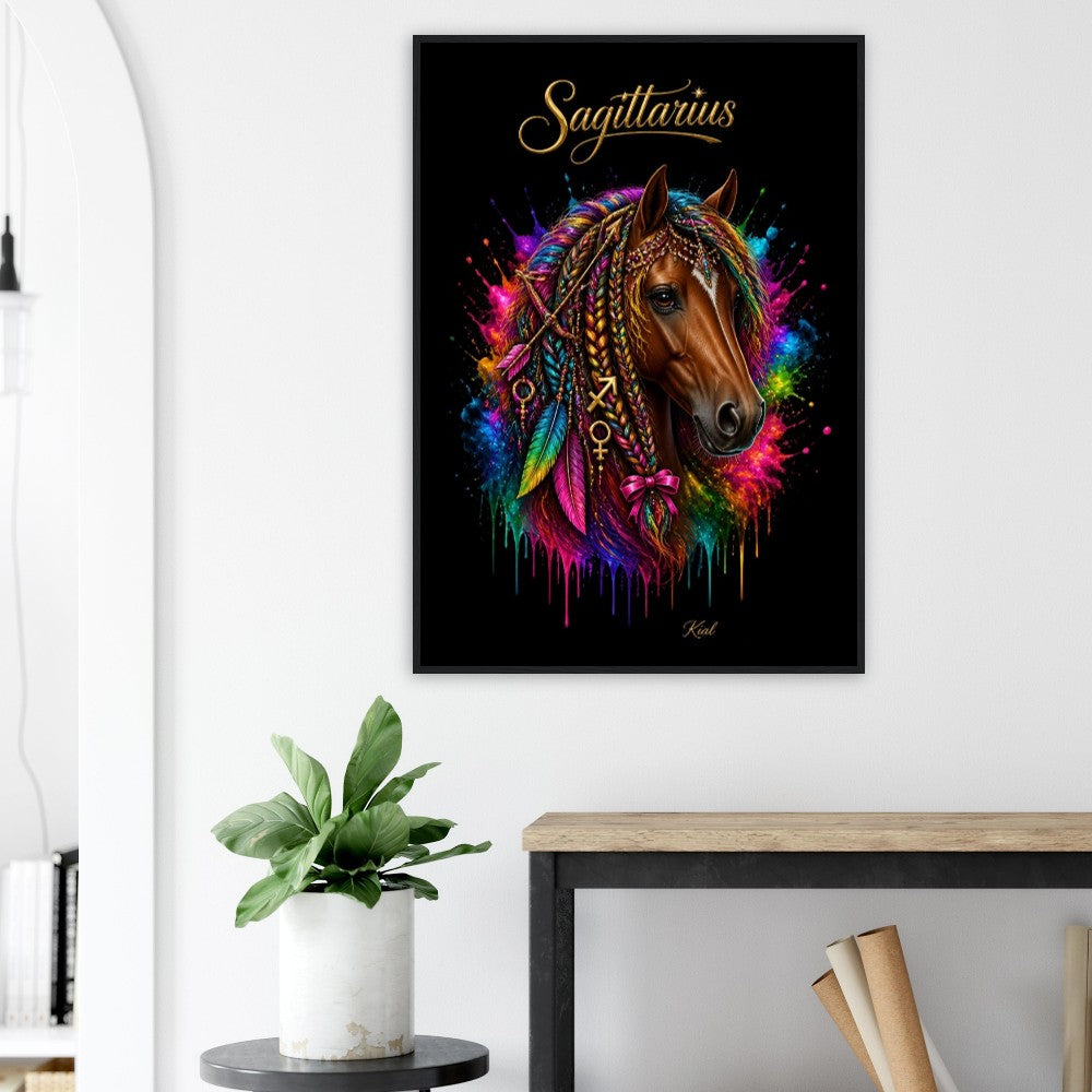 Sagittarius Neon Zodiac Horse Poster, Colorful Wall Art, Zodiac Gift for Her, Danish Art Studio
