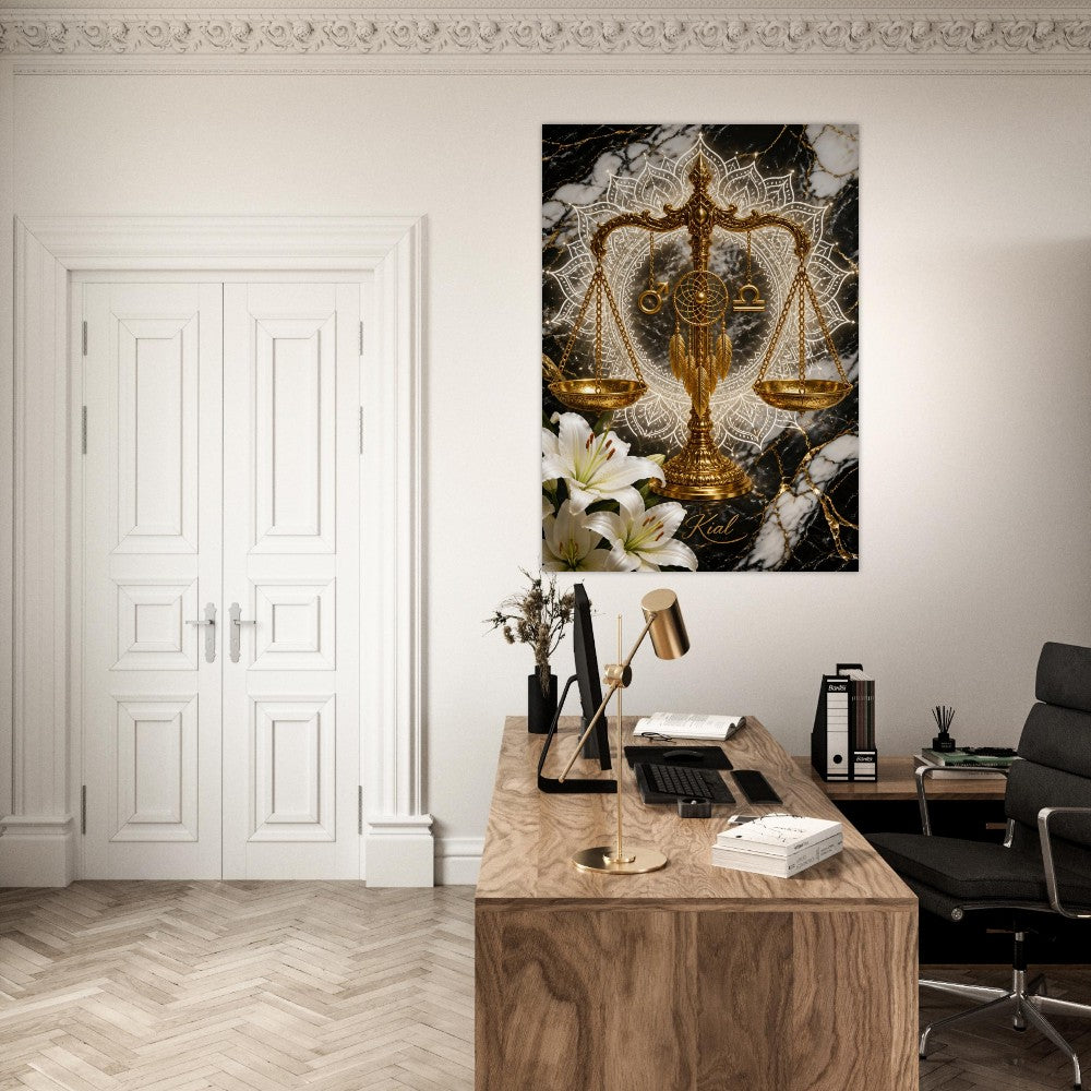 Libra Zodiac Scales Poster, Gold Wall Art, Astrology Canvas, Scales Portrait, Zodiac Gift for Him, Danish Art Studio