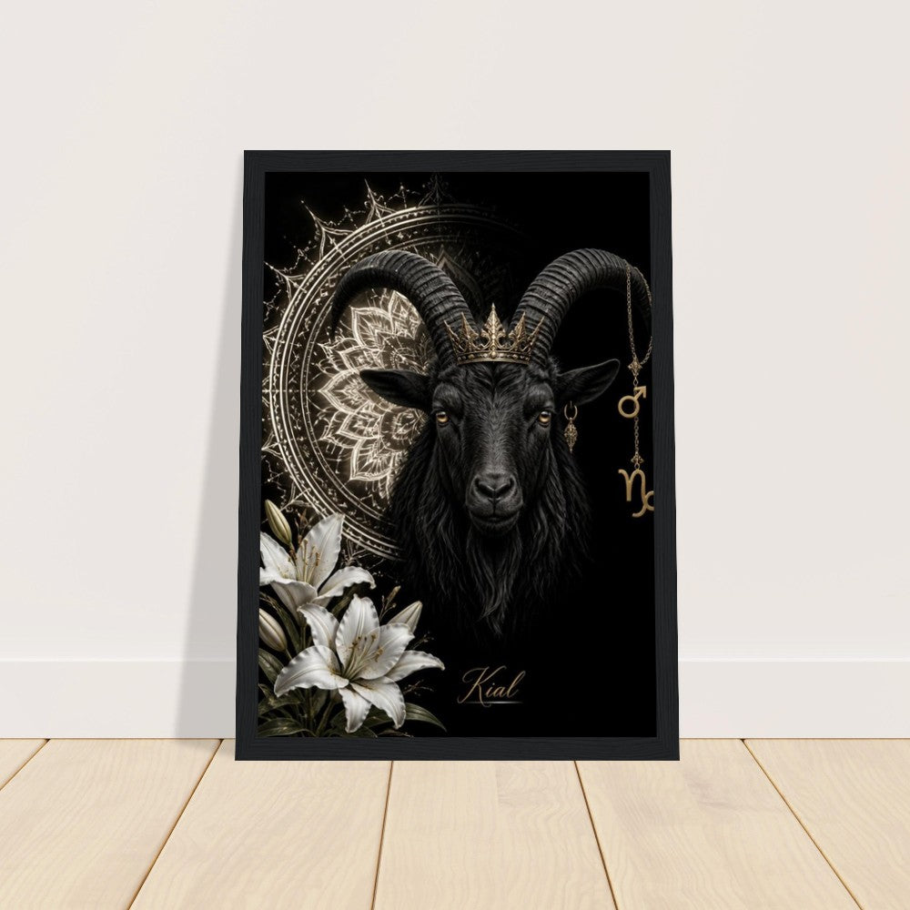 Capricorn Zodiac Goat Poster, Gold Wall Art, Astrology Canvas, Goat Portrait, Zodiac Gift for Him, Danish Art Studio