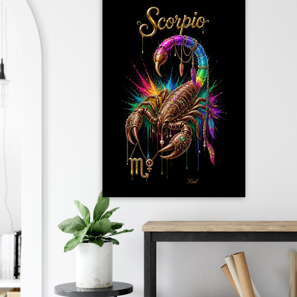 Scorpio Neon Zodiac Scorpion Poster, Colorful Wall Art, Zodiac Gift for Her, Danish Art Studio
