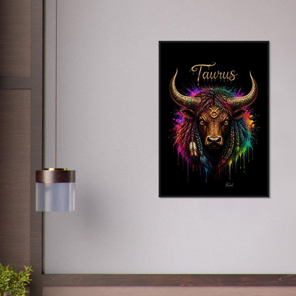 Taurus Neon Zodiac Bull Poster, Colorful Wall Art, Artistic Astrology Canvas, Zodiac Gift for Him, Danish Art Studio