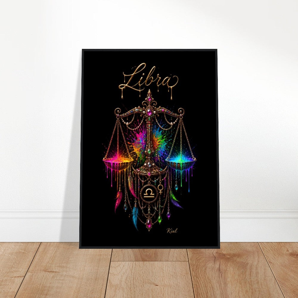 Libra Neon Zodiac Scales Poster, Colorful Wall Art, Artistic Astrology Canvas, Zodiac Gift for Her, Danish Art Studio