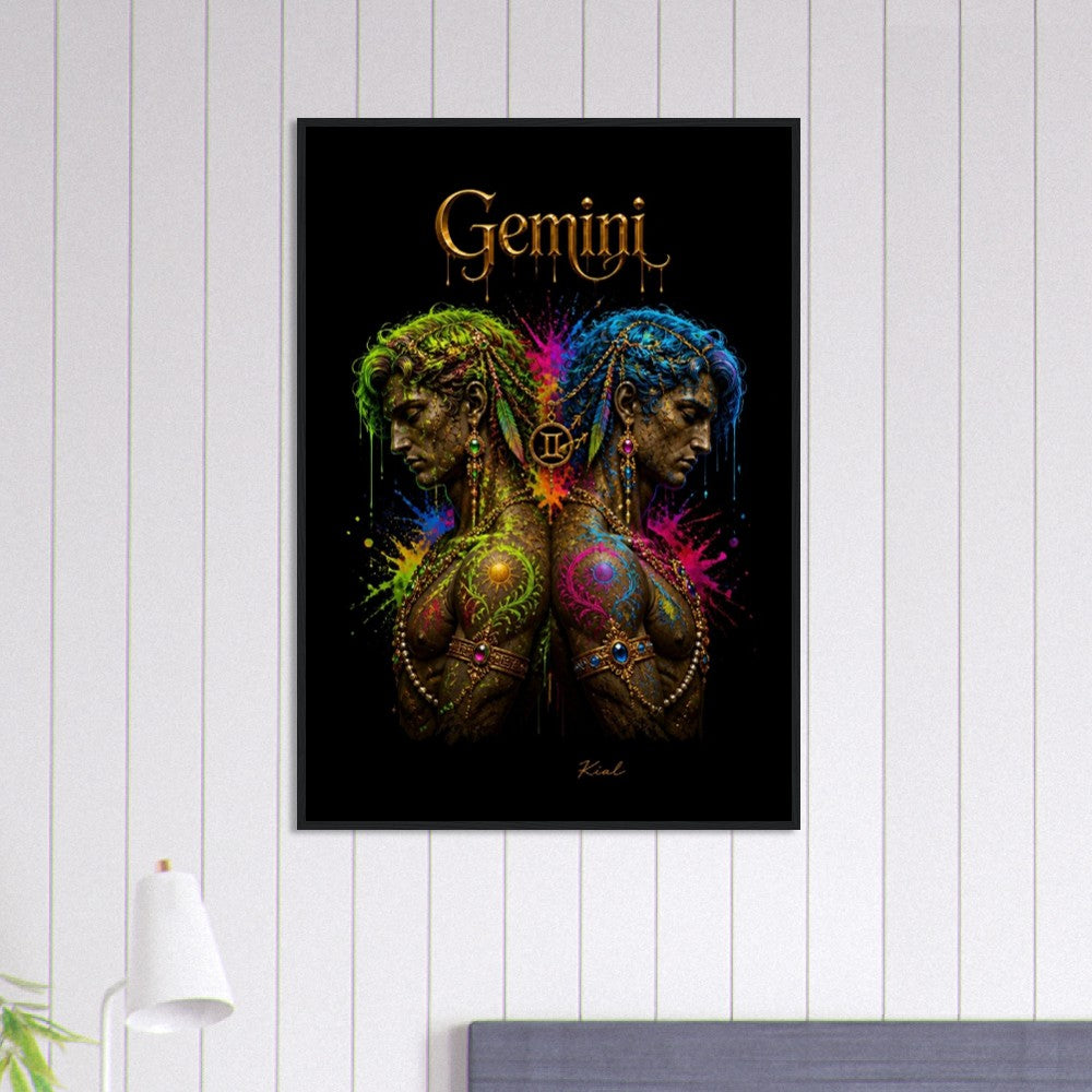 Gemini Neon Zodiac Twins Poster, Colorful Wall Art, Artistic Astrology Canvas, Zodiac Gift for Him, Danish Art Studio