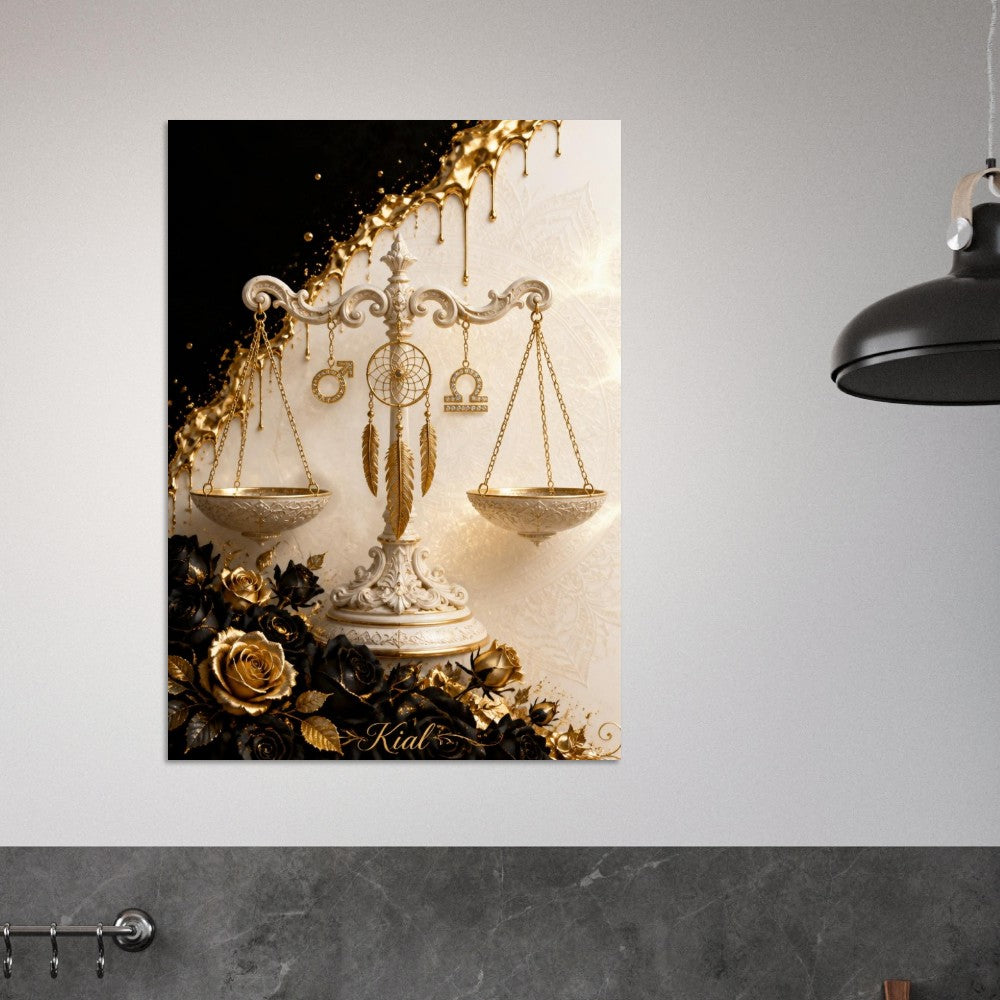 Libra Zodiac Scales Poster, Gold Wall Art, Astrology Canvas, Scales Portrait, Zodiac Gift for Him, Danish Art Studio