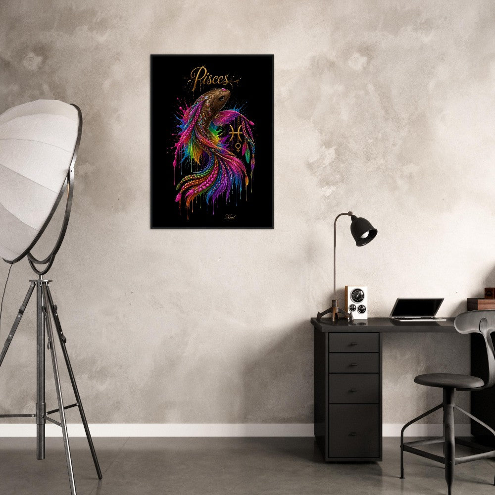 Pisces Neon Zodiac Koi Poster, Colorful Wall Art, Artistic Astrology Canvas, Zodiac Gift for Her, Danish Art Studio