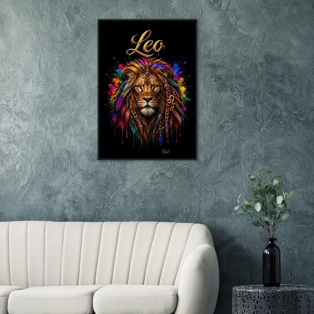 Leo Neon Zodiac Lion Poster, Colorful Wall Art, Artistic Astrology Canvas, Zodiac Gift for Him, Danish Art Studio