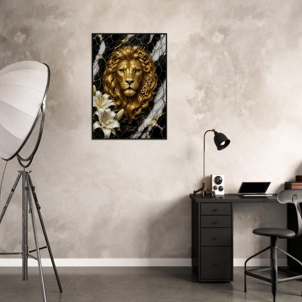 Leo Zodiac Lion Poster, Gold Wall Art, Astrology Canvas, Lion Portrait, Zodiac Gift for Her, Danish Art Studio